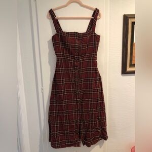 Lulu’s- Women’s Burgundy Plaid Button-Front Sundress